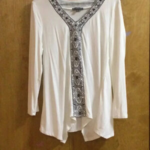 Adrienne Papell Black and White Asymmetrical Tunic Blouse Top